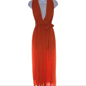 Orange Chiffon Plunge Gown